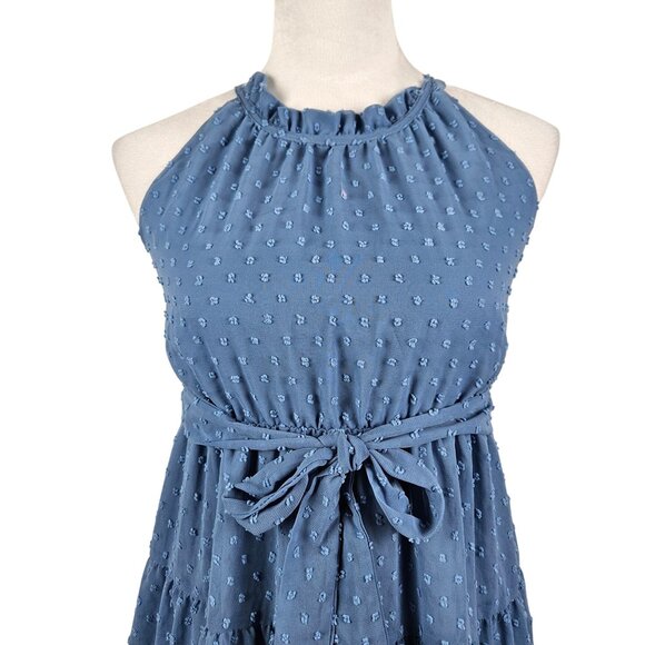 Grace Karin Girls Sleeveless Blue A-Line Flowy Swiss Dot Lined Halter Dress 12Y - Picture 4 of 11